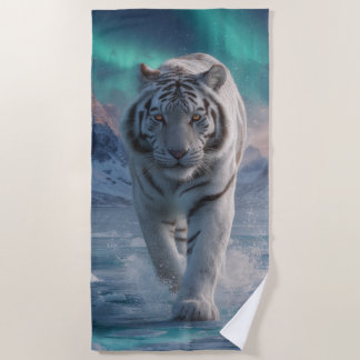 Toalha De Praia Tigre Branco Aurora Paisagem de Gelo Design de Vid