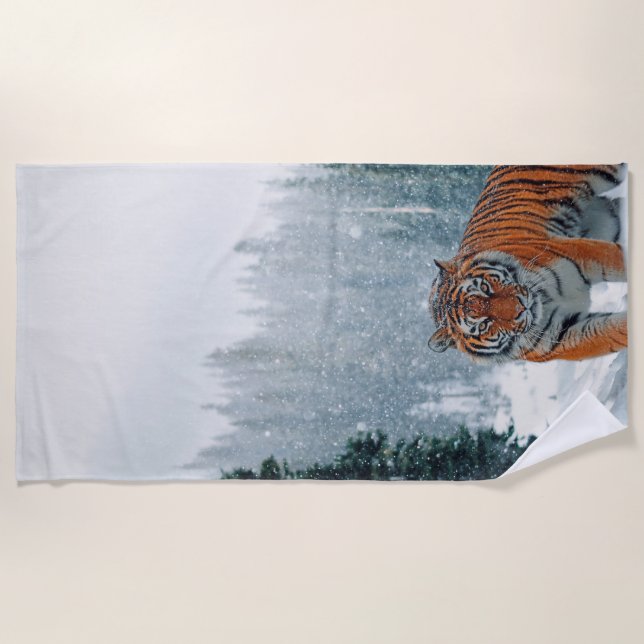 Toalha De Praia tigre na neve (Frente)