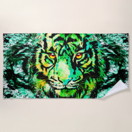 Toalha De Praia Tigre Verde | Tiger Drawing Beach Towel