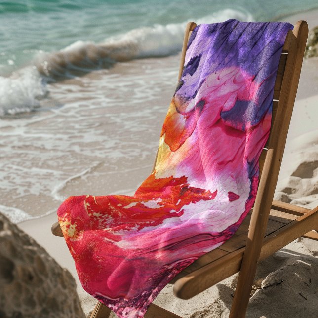 Toalha De Praia Tinta Abstrato Moderna Colorida (Neon of Red, Pink, Orange Green Beach Towel Cover)