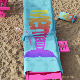 Toalha De Praia Tipografia Colorida do Arco-Íris Mermaid Tail