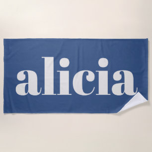 Toalha De Praia Tipografia Moderna Nome Personalizado Verão Azul
