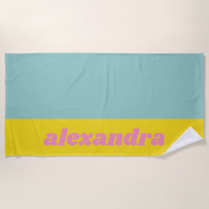 Toalha De Praia Tipografia Retro Divertida Personalizada em Aqua e