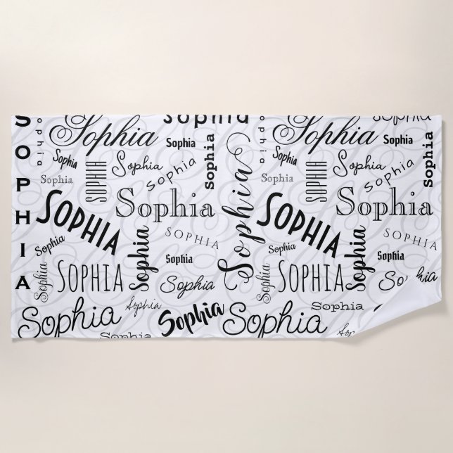 Toalha De Praia Tipografia Sophia Preto e Branco (Frente)