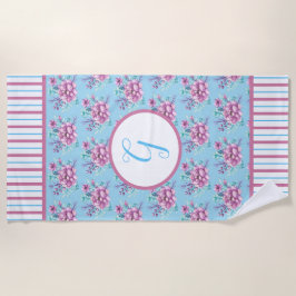Toalha De Praia Tiras e Buquês cor-de-rosa