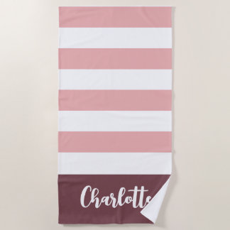 Toalha De Praia Tiras Rosa Stripes Meninas Personalizadas Nome Toa