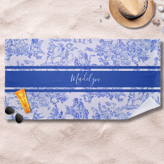 Toalha De Praia Toalete Francês Azul com Nome Personalizado