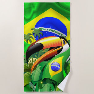 Toalha De Praia Toco Toucan com bandeira do Brasil