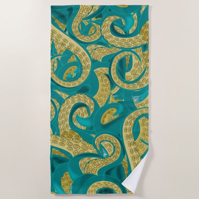Toalha De Praia Topus Beach Towel Dourado Teal (Frente)