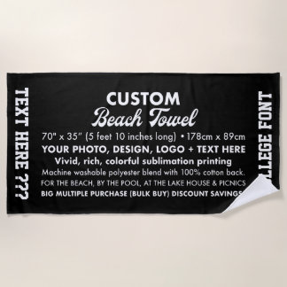 Toalha De Praia Toque Preto de Praia Personalizada Personalizada P