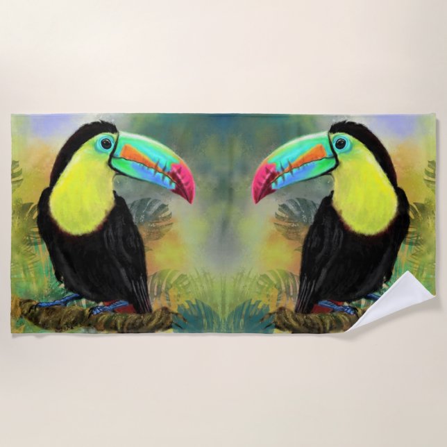 Toalha De Praia Toque tropical Toucan Bird Beach Towel (Frente)
