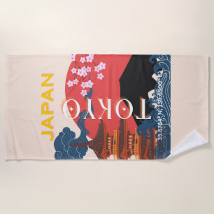 Toalha De Praia Tóquio Japão Viagem Art, Retro-Viagem Art