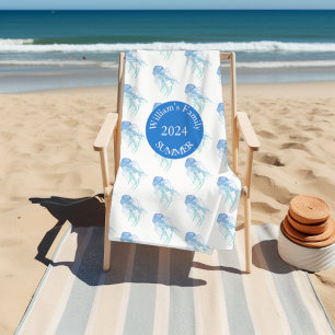 Toalha De Praia Torre de praia personalizada verde-azul de água-vi