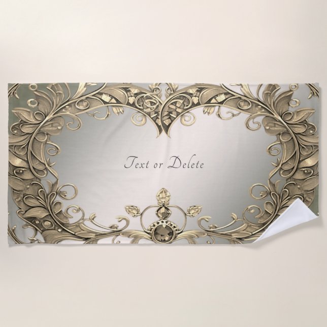 Toalha De Praia Torre Decorativa Dourada Elegante (Frente)