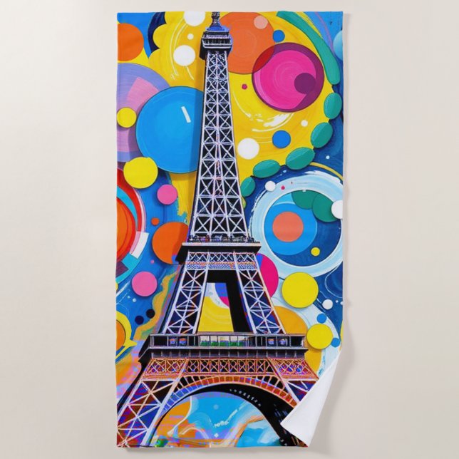 Toalha De Praia Torre Eiffel Pop Art (Frente)
