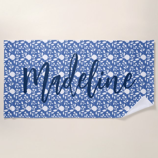 Toalha De Praia Torre Floral de Praia Azul e Branca (Frente)