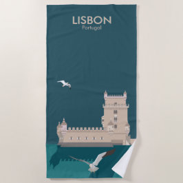 Toalha De Praia Torre Lisboa de Belem no estilo do poster vintage