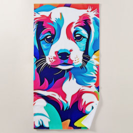 Toalha De Praia Trabalho de arte de puppy colorida