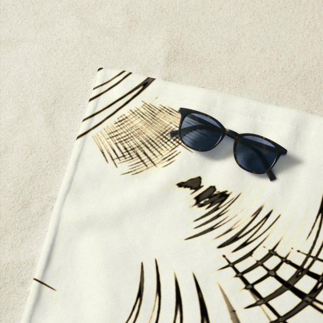 Toalha De Praia Traços curvos castanho-castanho-rosado, fundo clar (In Situ)