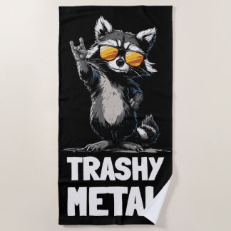 Toalha De Praia Trashy Metal Raccoon – Rock Hand Sign Illustration
