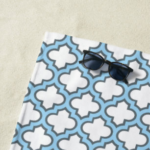 Toalha De Praia Trellis branca e azul-bebê, lete, quatrefoil