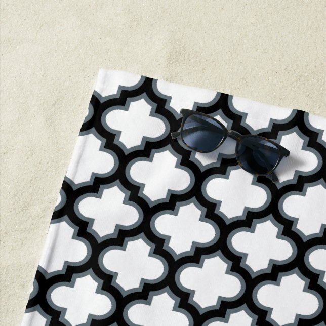 Toalha De Praia Trellis branca e preta, lete, quatrefoil (In Situ)