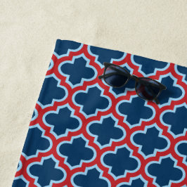 Toalha De Praia Trellis, Latice, Quatrefoil, azul e vermelho marro