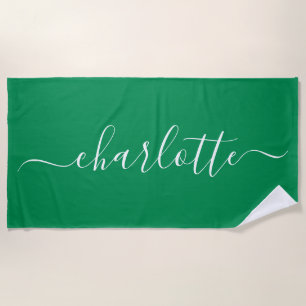 Toalha De Praia Trendy Bonita Kelly Green Script Name Personalizad