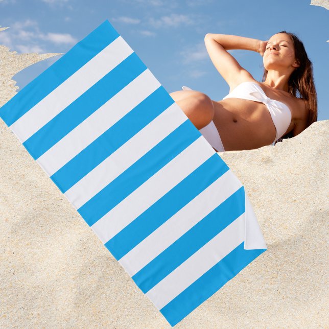 Toalha De Praia Trendy Bright Summer Cerulean Blue Strips (Criador carregado)