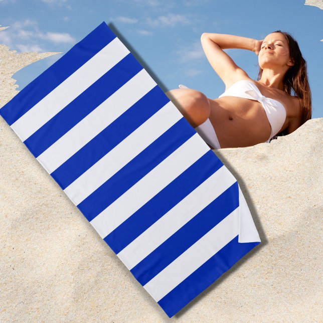 Toalha De Praia Trendy Bright Summer Primary Blue Strips (Criador carregado)