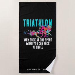 Toalha De Praia Triathlon Humor Sarcasm Negro Divertido Moderno