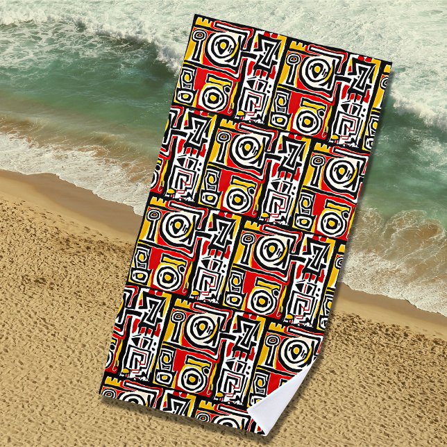 Toalha De Praia Tribal Abstrato Afro-Amarelo Vermelho (Criador carregado)