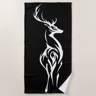 Toalha De Praia Tribal Deer Silhouette Minimal Black White Design