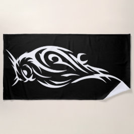 Toalha De Praia Tribal Owl Minimal Black and White Design