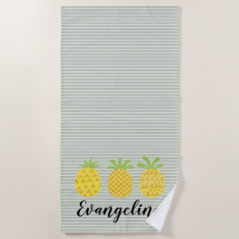 Toalha De Praia Trio de Abacaxi com Pinstripe Verde