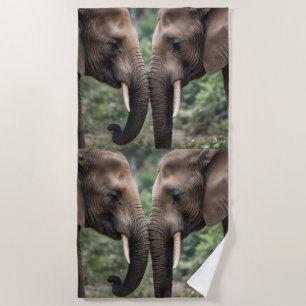 Toalha De Praia "Tronco para Tronco: Um Gentil Embrace Elefante"