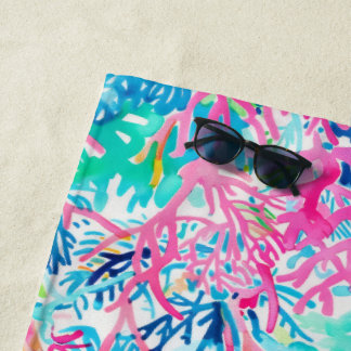 Toalha de Praia Tropical Chic Coral Aguarela