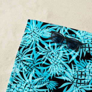 Toalha De Praia Tropical de Pineapple Camo Havaí - preto e turq