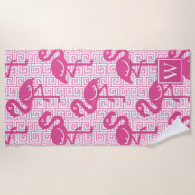 Tropical Flamingo - Greek Key Hot Pink Monogram