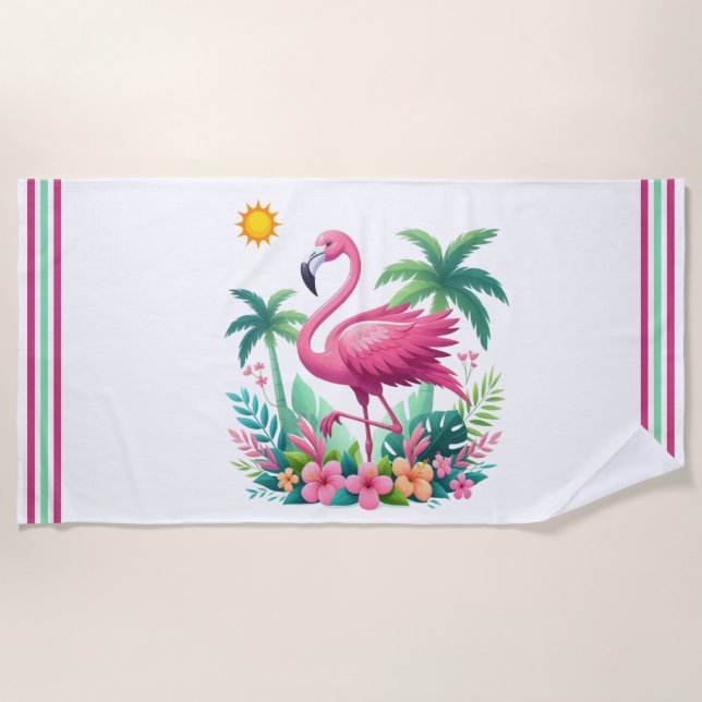 Toalha De Praia Tropical/Flórida rosa flamingo (Frente)