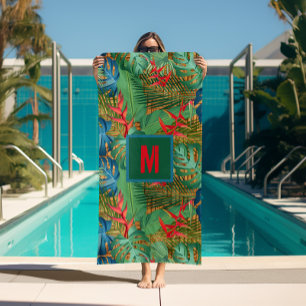 Toalha De Praia Tropical Monogramada no Wicker Impressão