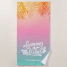 Toalha De Praia Tropical Ombre Summer Vibes Monograma