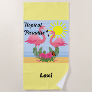Toalha De Praia Tropical Paraíso Rosa Flamingo - Towel Beach