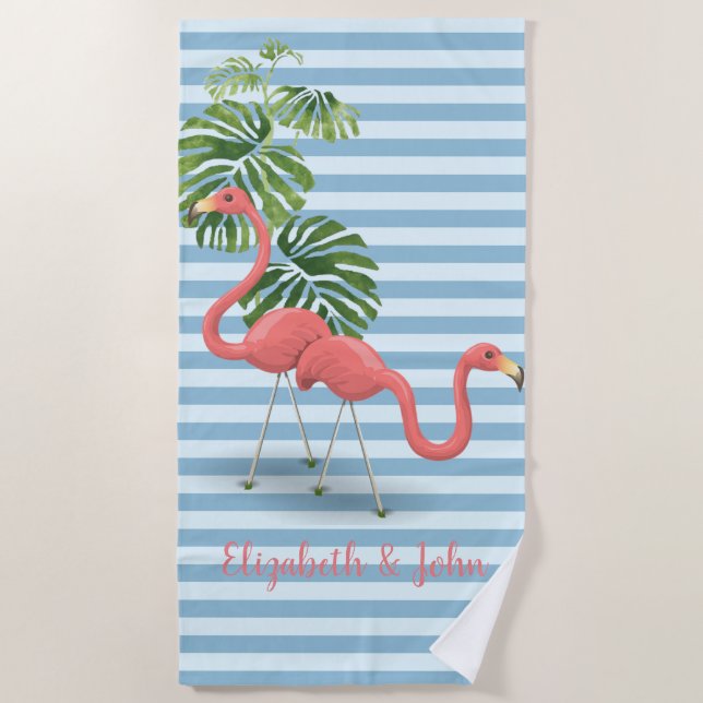 Toalha De Praia Tropical, Strike, Flamingos-Personalizada (Frente)