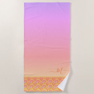 Toalha De Praia Tropical Sunset Ombre Seashell Shell Elegante