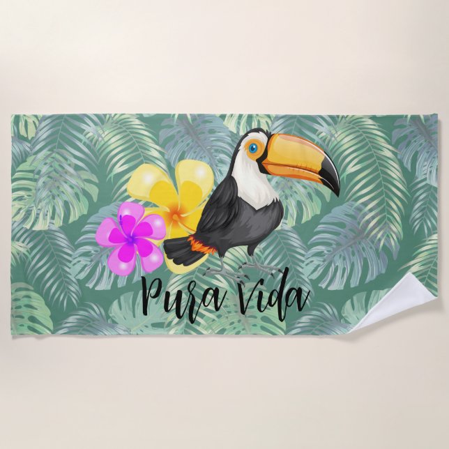 Toalha De Praia Tropical Toucan Pura Vida Design (Frente)