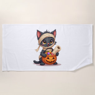 Toalha De Praia Truque de Abóbora Preto de Gato de Halloween ou Tr