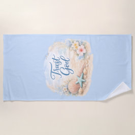 Toalha De Praia "Trust God" Coastal Beach Watercolor Christian