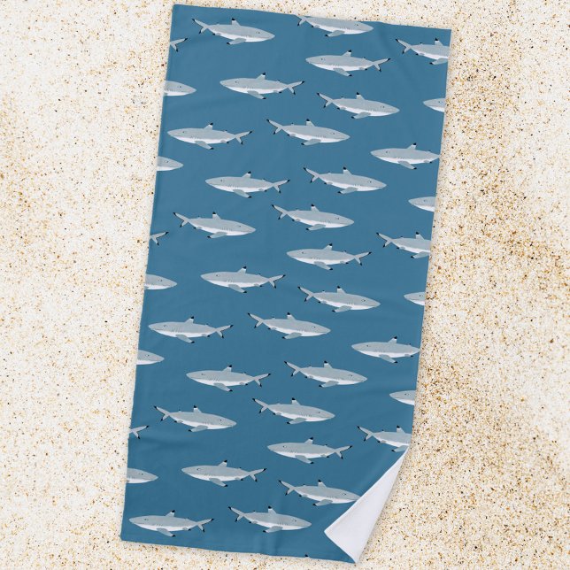 Toalha De Praia Tubarão Divertido (Fun Black Tipped Reef Shark pattern beach towel)