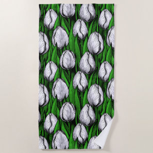Toalha De Praia Tulipas brancas com folhas verdes